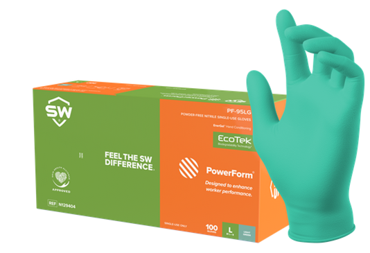 PF-95LG SW Safety® PowerForm® Ecotek® Green Biodegradable Nitrile Exam Gloves with EnerGel® Moisturizing Technology